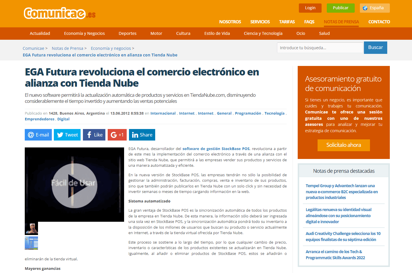 Nuestra primera nota de <br/> prensa...